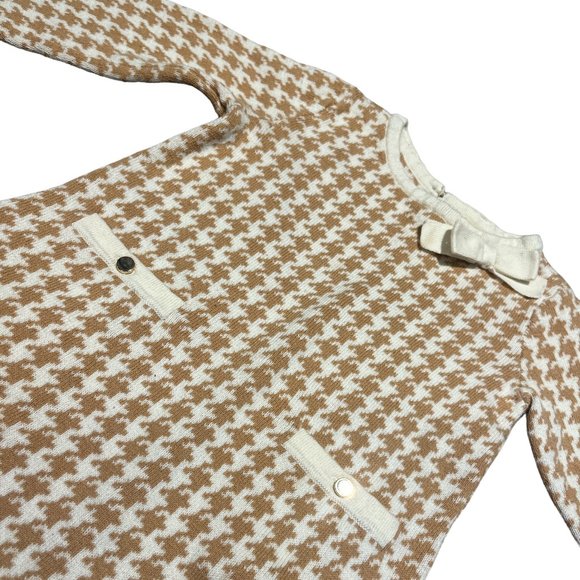 HOPE & HENRY Bow Detail Child’s Sweater Dress Sz 3 Tan Houndstooth 100% … - Picture 5 of 13